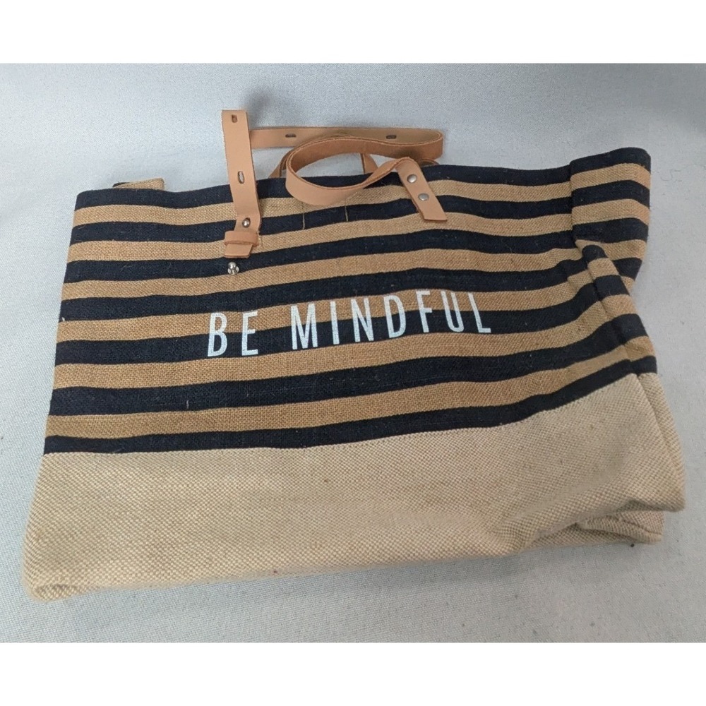 Apolis Market Bag Unisex Large Tan Black Be Mindful Jute Tote BD-ML04N-OS